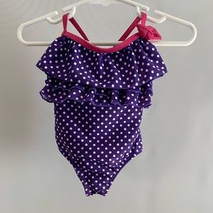 EPK Purple White Polka Dot Print Ruffle Front One-piece Swimsuit Size 12 Months